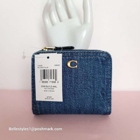 COACH Billfold Small Wallet in Denim Fabric- Deep Blue color⭐ - Picture 15 of 16